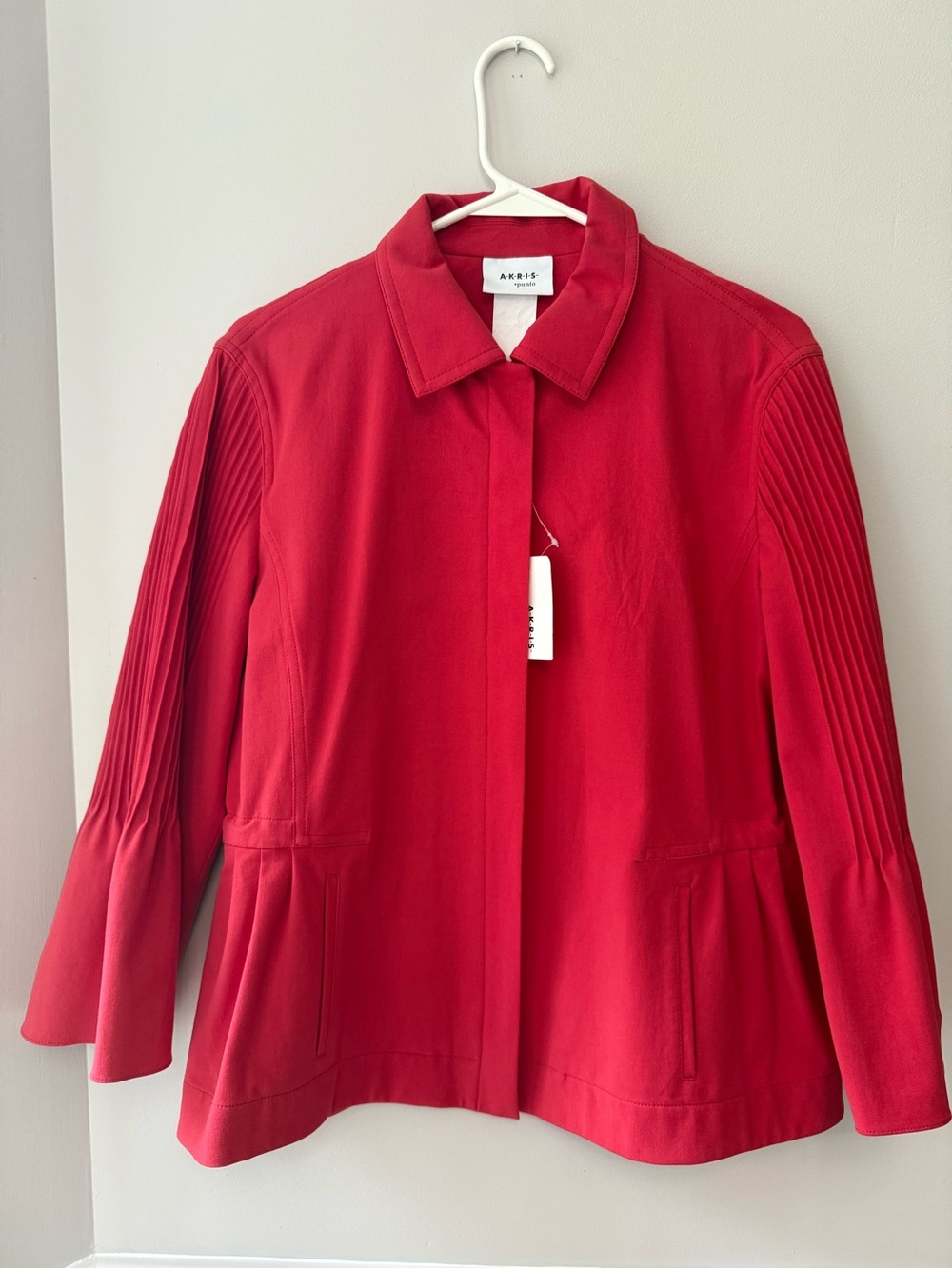 Akris Punto Women’s Luminous Red Pleated-Sleeve Trench Jacket US8